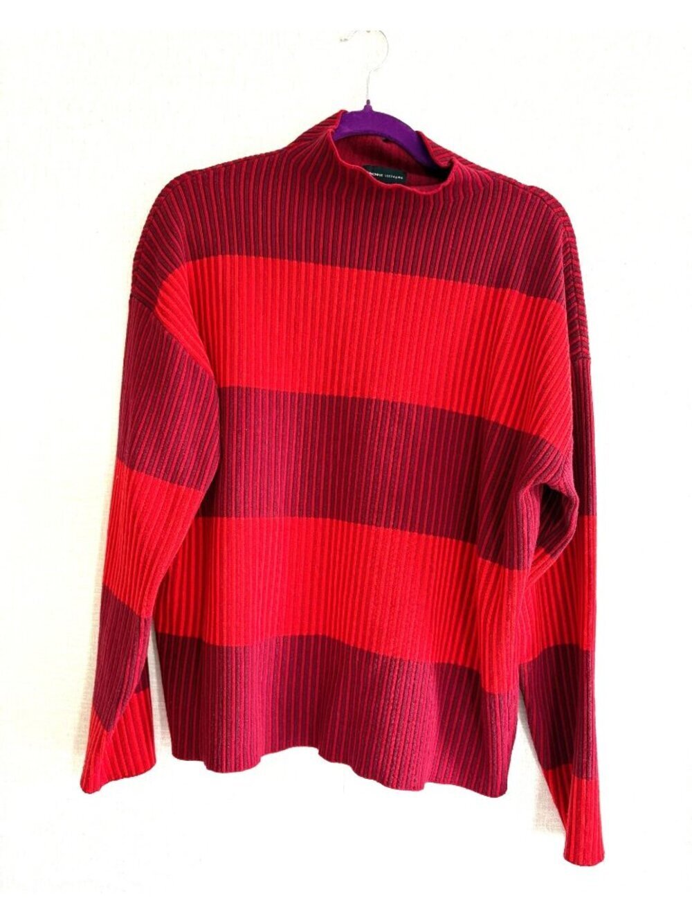 Adrienne Vittadini Women's Striped Ribbed Sweater Red & Burgundy XL